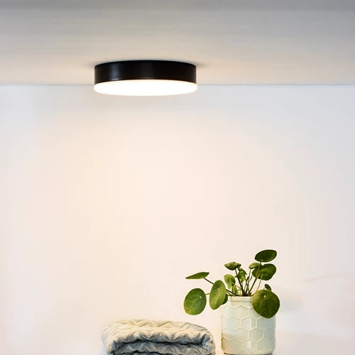 Lucide CERES-LED - Plafonnière Badkamer - Ø 21,5 cm - LED Dimb. - 1x30W 3000K - IP44 - Zwart - sfeer 1